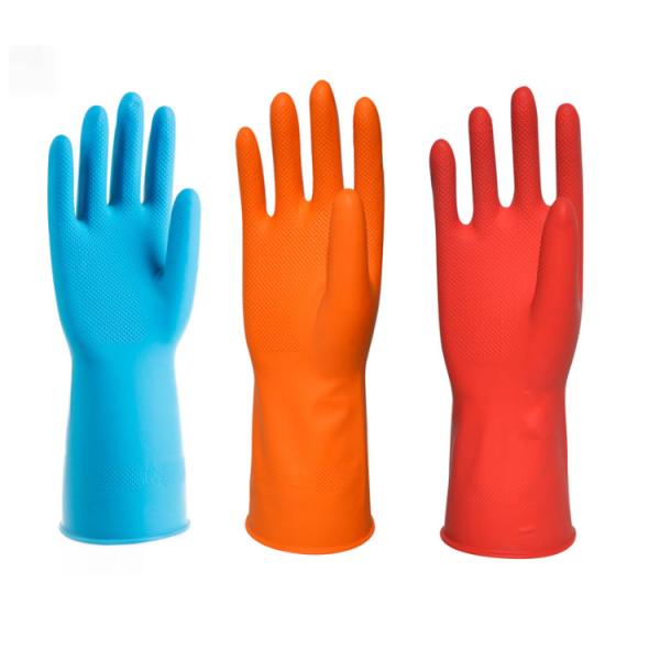 Buy Reusable Flocklined Household Cleanning Gloves 300mm Natrual Latex Gloves at wholesale prices