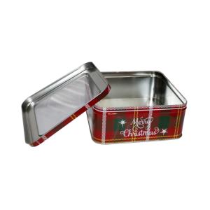 Christmas Empty Gift Tins Holiday Metal Tin Box with Window Square Cookie Tins