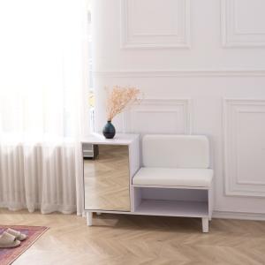 MDF Extendable Wooden Household Shoe Rack Removable Shelf With Mirror