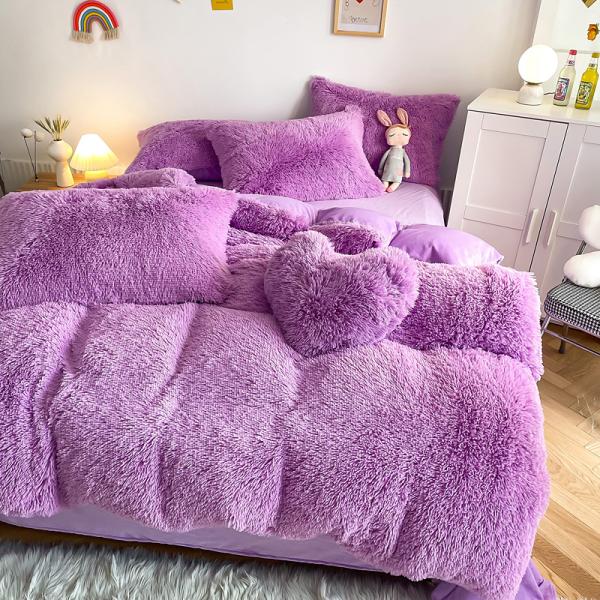 Double Queen King Solid Color Thickened Warm Mink Velvet 4pcs Set for Autumn Winter