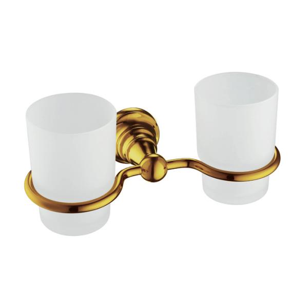 Buy Golden Bathroom Accessory Double Tumbler Holder Wall Mount Two Cups at wholesale prices