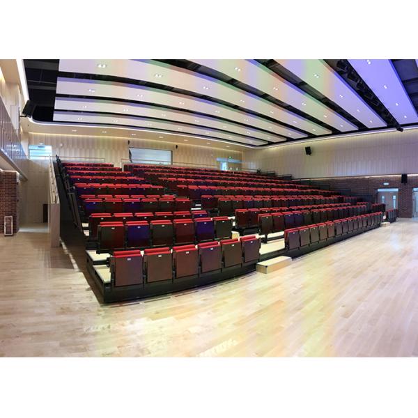 Red Color Telescopic Retractable Bleacher Seating With Wooden Armrest