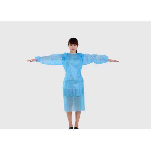 Buy Anti Bacterial Blue Disposable Overalls Ultrasonic Seams Plastic Isolation Gowns at wholesale prices