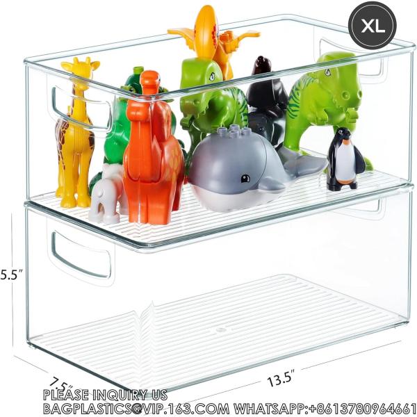 Clear Storage Bins Stackable Plastic Containers For Organizing, 8 PACK Multi