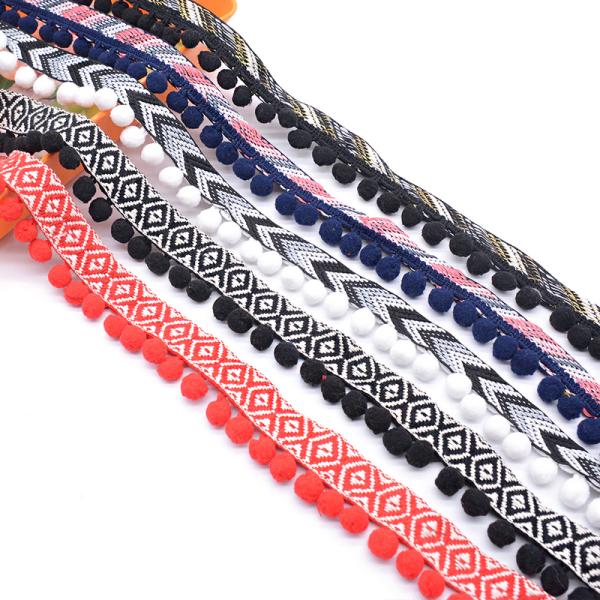 Nylon Jacquard Brocade Cotton 4cm Pom Pom Trim