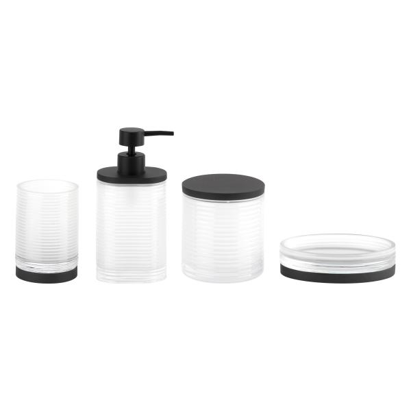 Milky White Glass Bath Accessories Set Round With Circle Line Lotion Dispenser Modern Set