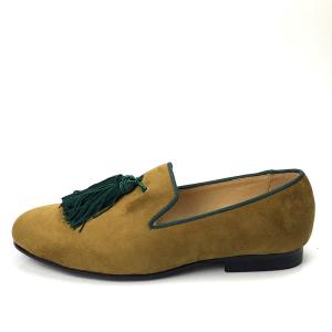 Yellow Mens Velvet Loafers Shoes Customized Pointed Toe Leather Loafers