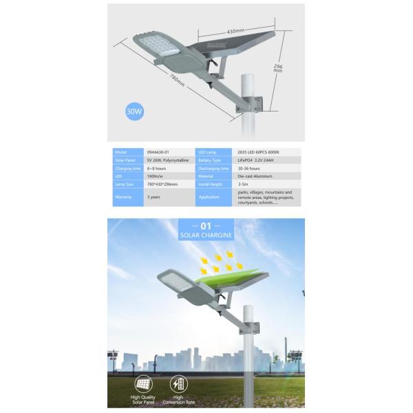 Waterproof Solar Pole Lamp Outdoor Lighting IP65 LED Solar Street Light 3 Years Warranty