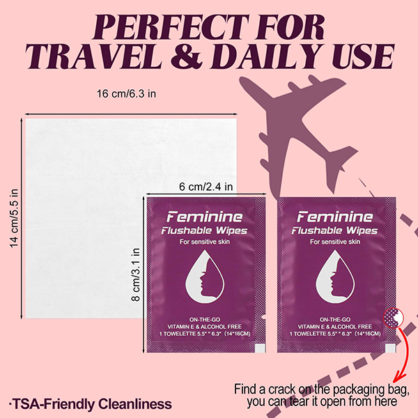 Custom Flushable Individually Wrapped Cleansing Travel Friendly PH balanced