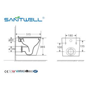Rimless Ceramic Wall Mounted Toilet Gravity Flushing With CE Certification