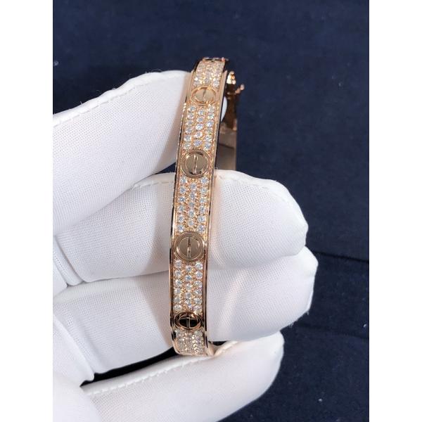Elegant Gorgeous Factory Made Car Tier 18k Yellow/White/Rose Gold And Natural Diamonds LOVE Bracelet, Diamond-Paved