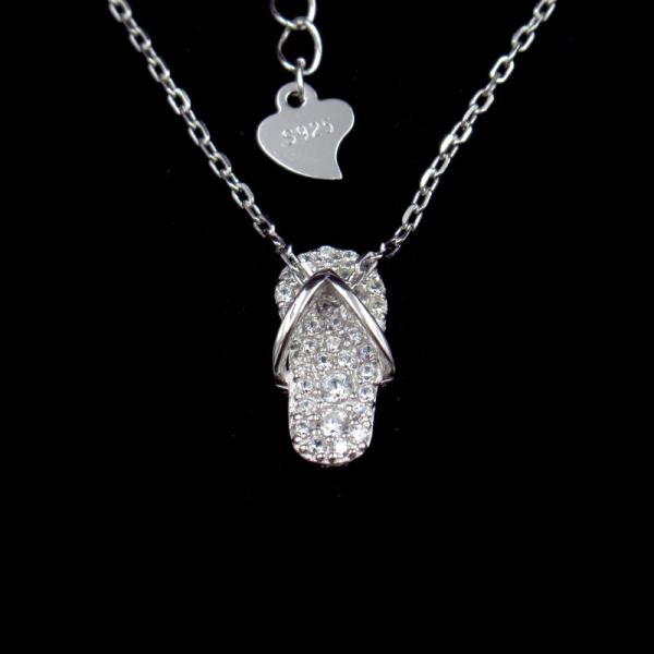 Buy Party Sterling Silver Necklace Slipper Flip Flop Shoes Shaped Rhinestone at wholesale prices