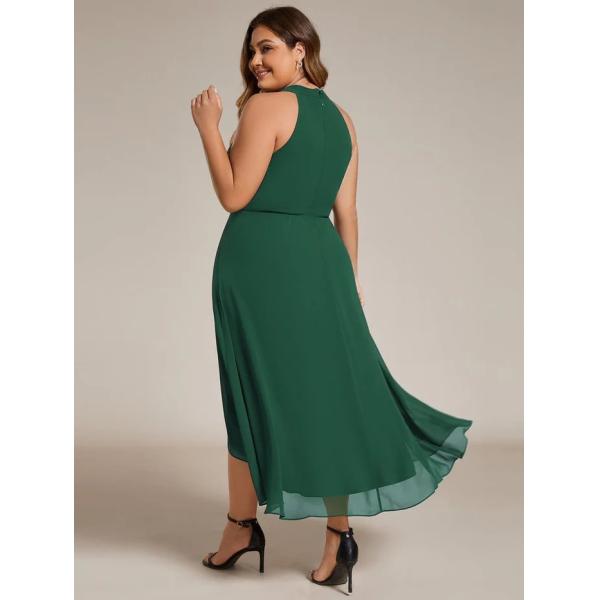 Sexy A-line Sleeveless Halter Neck Wedding Guest Dress Dark Green Chiffon Graduation Dresses