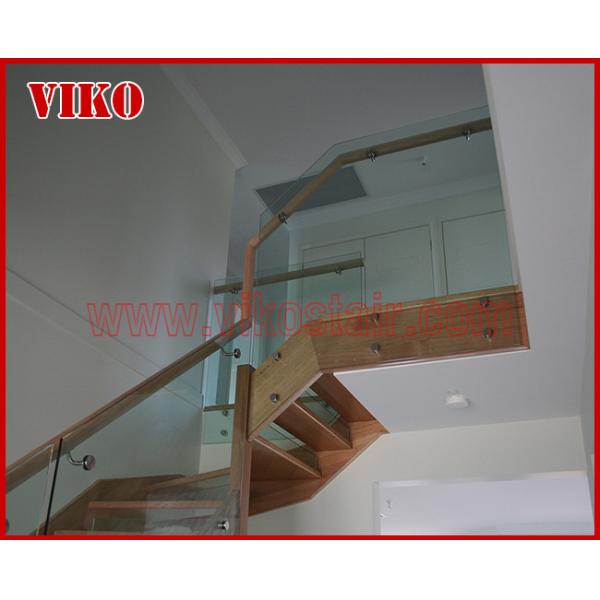 Double Steel Plate Staircase VK59S Tread beech ,Railing tempered glass, Handrail beech Stringer,carbon Tempered Glass,