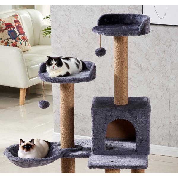 Buy Wood Cat House Scratcher Black Cat Scratching Pole Tower Customized at wholesale prices