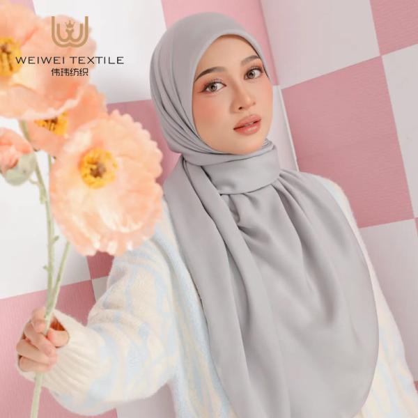 High Quality Wholesale Ethnic Premium Plain Soild Dyed Musulman Scarf Shawl Muslim Women Kids Malaysian Satin Silk Hijab