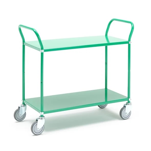 Buy Green 2 Tier Shelf Trolley 250KGS Metal Utility Cart Fabrication at wholesale prices
