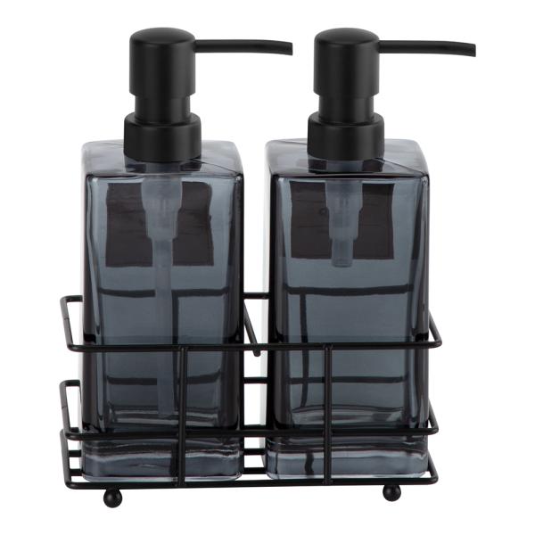 Charcoal Twins Glass Soap Dispenser Square ABS Pump Head Wire Rack Liquid Soap Dispenser Pump