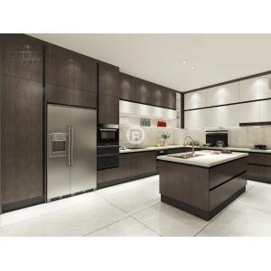 Modern Dark Wood Texture Stainless Steel Kitchen Cabinets With Contrasting