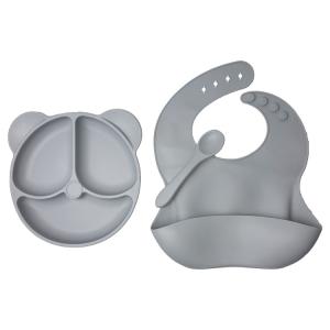 Food Plate Baby Dinnerware Silicone Feeding Set Customized Sizes Grey Bear Shape