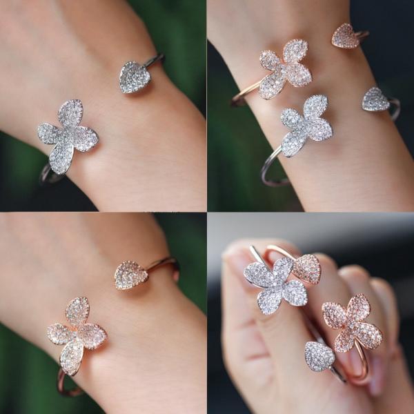 Fashion Flower Bracelet Shining CZ Crystal Bracelet CZ Bracelets Woman Bangle for Women Wedding Party Jewelry