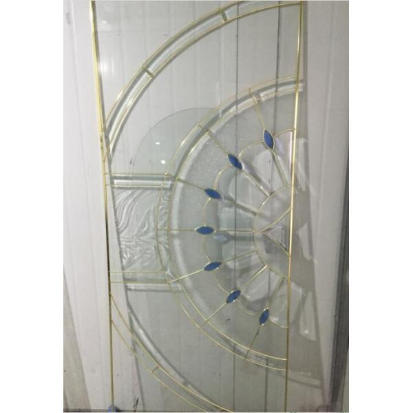 Buy golden brass caming decorative door glass with blue bevel at wholesale prices