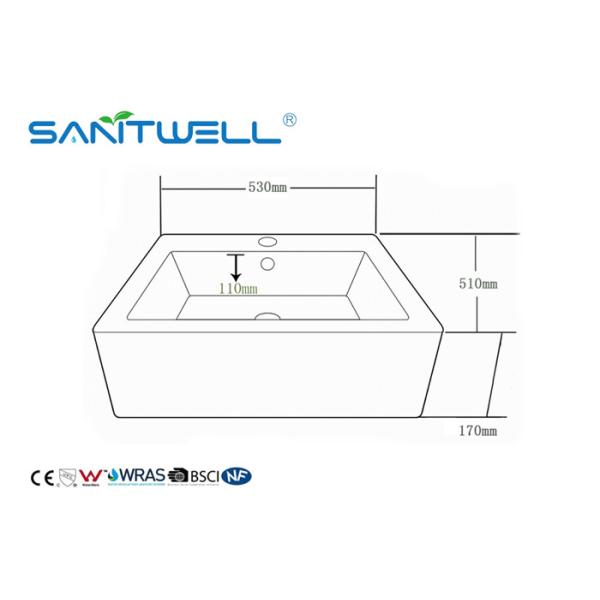 Home / Hotel Bathroom Ceramic Countertop Basin With Standard Size 530 * 510 * 170mm