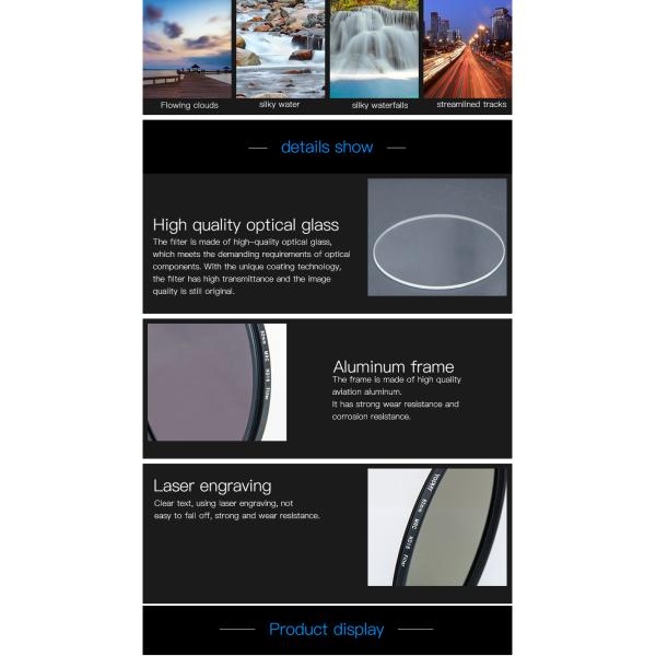 67mm Adjustable Neutral Density Filter ND2-400 ND32-ND4000 nd filter photography