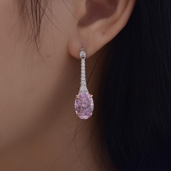 925 Sterling Silver Zircon Long Oval Earrings Customized Color