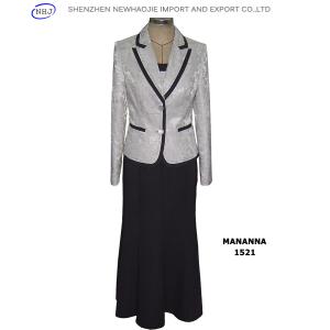Quality ladies frock suit with Silver-grey jacket and black skirt for sale