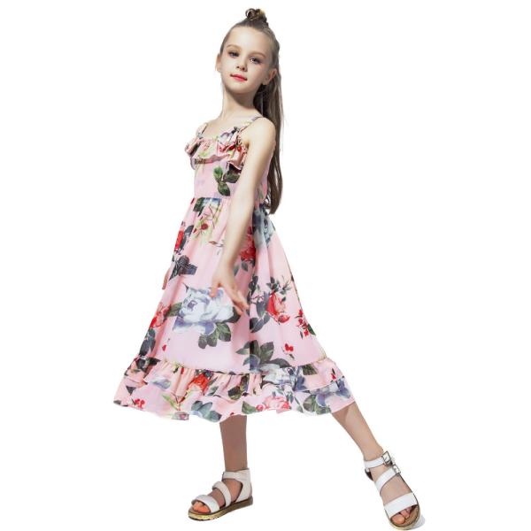 Girls Casual Summer Children'S Clothing Printed Off Shoulder Short Sleeve Ruffle A-Line