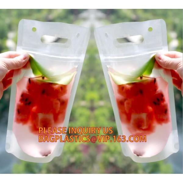 Beverage Pouch with Plastic Straw Hand-held Clear Zipper Stand Up Juice Drink