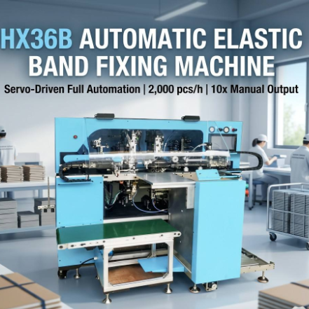 HX36B machine close-up of elastic band processing mechanism
