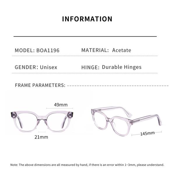 Clear Color Round Acetate Glasses Frame Unisex Fashion 49-21-145 Mm