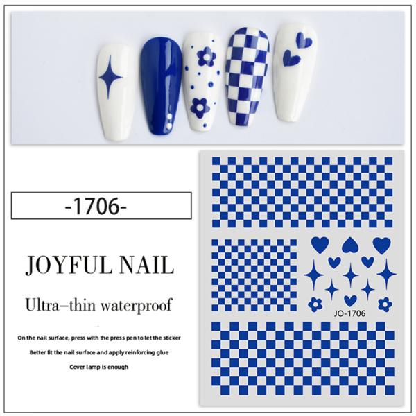 Checkerboard Classic Plaid Klein Blue Nail Stickers with Adhesive Backing Material
