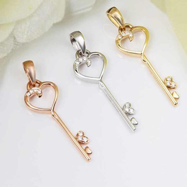 18K Rose Gold White Gold Yellow Gold Key Pendant with Diamonds (GDN014)