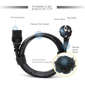 EU to C19 Power Cord 1.2M Heavy Duty 10A 250V Industrial Grade