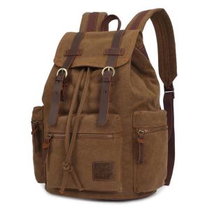 Large Travel Hiking Drawstring Canvas Leather Backpack Women'S Unisex