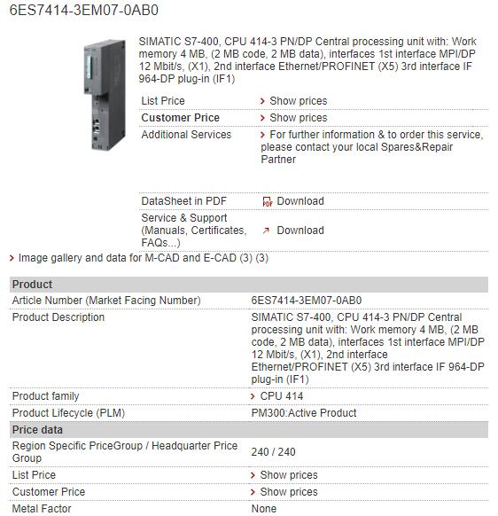 6ES7414-3EM07-0AB0 6ES7 414-3EM07-0AB0 Siemens CPU Module