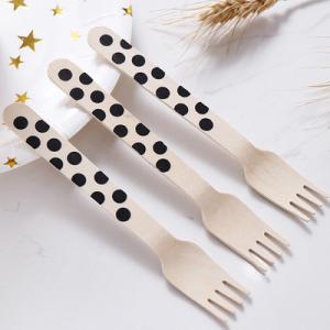 Compostable Disposable 16cm Wooden Black Dott Cutlery party Utensils