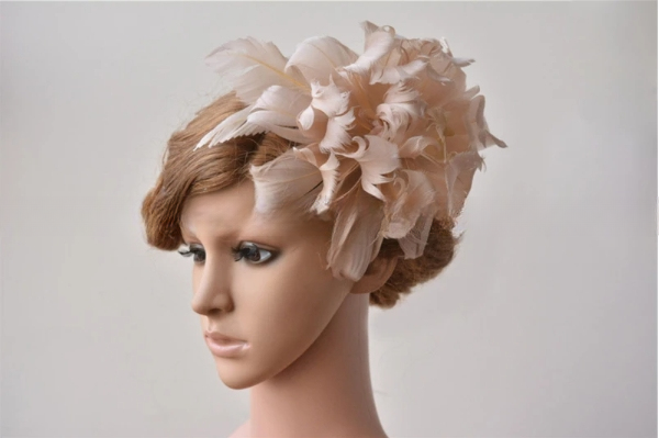 15*15 cm Curly Goose Feather Flower Mount with Wire Accessory Pattern Dyed