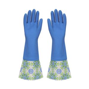 Quality Flocklined Extra Long Sleeve Rubber Gloves Natural Latex Durable Waterproof for sale