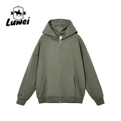 Zip Plain Street Wear Hoodie Men Slim Heavyweight Cotton Sweatshirt
