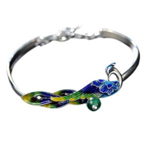 925 Sterling Silver Bangle Bracelet with Colorful Enamel Phoenix Charm (B6050601