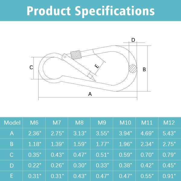 Polished Finish Stainless Steel Carabiner Spring Snap Hook with Eyelet and Screw