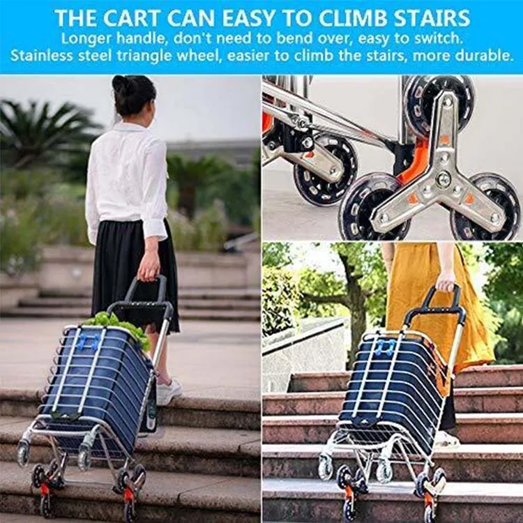 Upgraded Folding Shopping Cart Portable Grocery Stair Climbing Cart