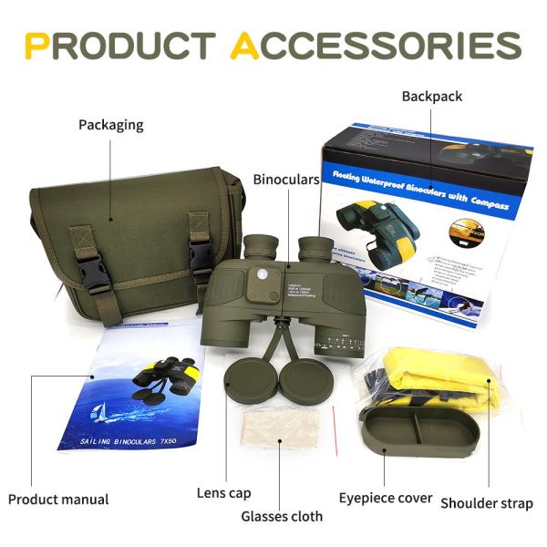 Buy Adults Marine Military 20x50 Binoculars Waterproof With Rangefinder Compass BAK4 Prism FMC Lens at wholesale prices