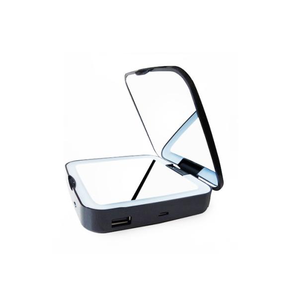 Buy USB Charging Mirror Power Bank Double Side Folding Lighted Vanity Makeup Mirror With 5X Magnifacation at wholesale prices