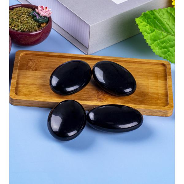 Natural Polished Black Obsidian Palm Stone Black Obsidian Pocket Worry Gemstone For Stress Reducing Home Decoration
