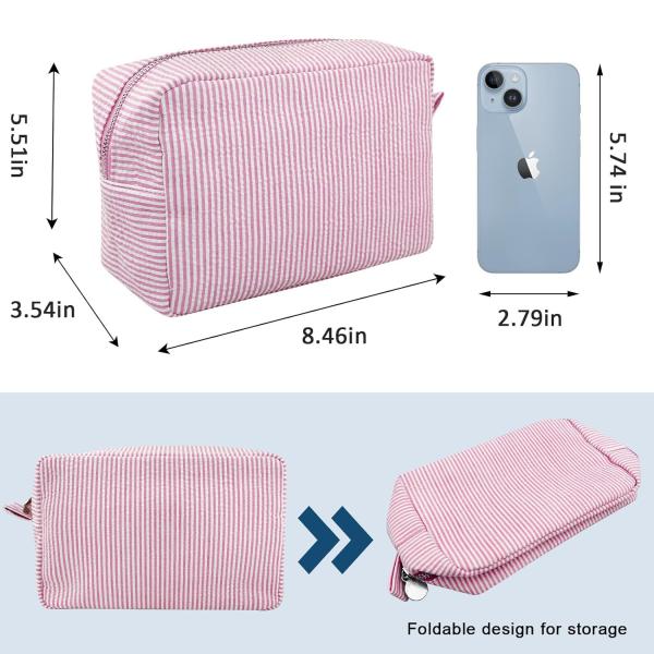 Toiletry Stripe Cosmetic Bag Durable Women Aesthetic Organizer Storage Pouch